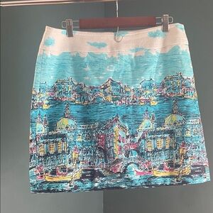 Talbots Blue and White Scenic Print Mini Skirt Venice, Italy New Without tags